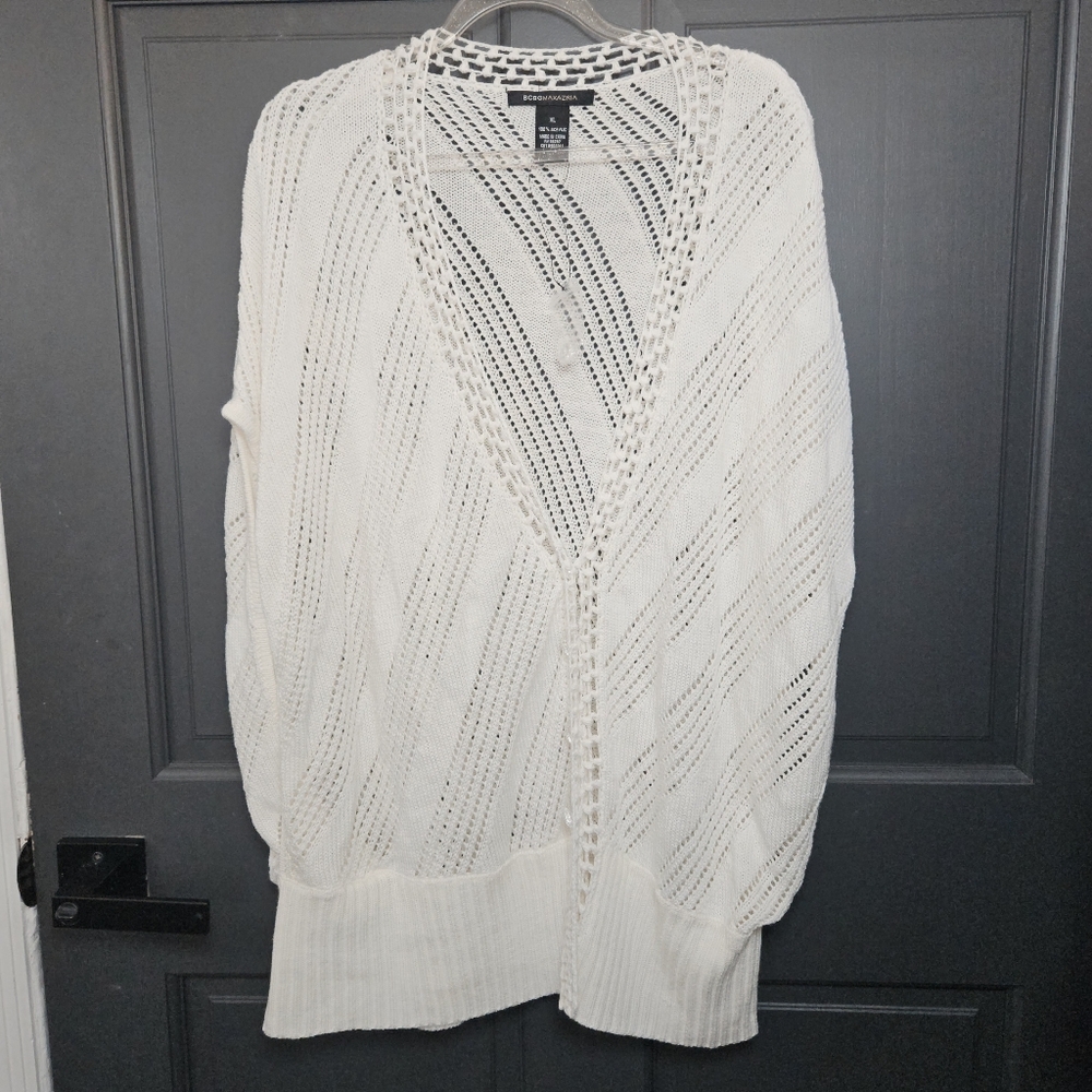 BCBG Max Azria Knit Cardigan Ivory Lagen Cottagecore Vest Woman Size XL NEW